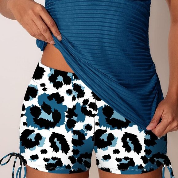 Brand New Twist Front Tankini Swimsuit for Women Large Blue Leopard Print - Picture 4 of 7